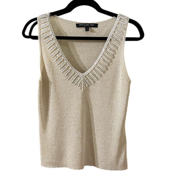 Metallic Sweater Set with Beading Carmen Marc Valvo Collection Size L - Picture 5 of 10